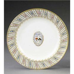 A Derby armorial plate, - A Derby armorial plate, enamelled and gilt to the centre with an oval...