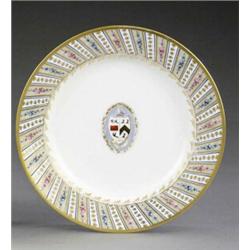 A Derby armorial plate, - A Derby armorial plate, from the same service, enamelled and gilt to t...