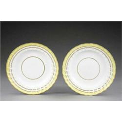 A pair of Derby plates, - A pair of Derby plates, the centres with gilt circle, the fluted borde...