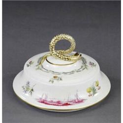 A Derby cover for an ice pail, - A Derby cover for an ice pail, of stepped domed form, with gilt...