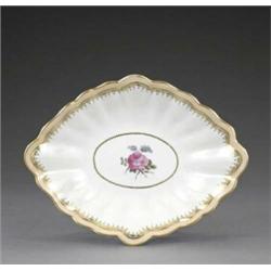 A Derby dessert dish, - A Derby dessert dish, pattern 65, of fluted shaped lozenge form, painted...