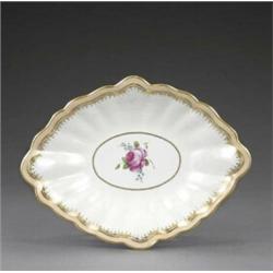 A Derby dessert dish, - A Derby dessert dish, pattern 65, of fluted shaped lozenge form, painted...