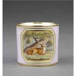A Derby bloom ground coffee can, - A Derby bloom ground coffee can, reserved with a canted recta...