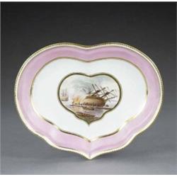 A Derby heart shaped dessert dish, - A Derby heart shaped dessert dish, pattern 220, painted to...