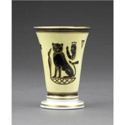 A Derby yellow ground 'Egyptian' vase, - A Derby yellow ground 'Egyptian' vase, of flared beaker...