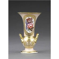 A Derby salmon ground vase, - A Derby salmon ground vase, of unusual shape, the tall trumpet nec...