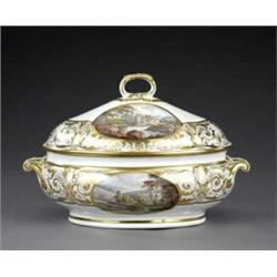 A large Derby 'named view' tureen, cover and stand, - A large Derby 'named view' tureen, cover a...