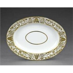 Two Derby oval ashets, - Two Derby oval ashets, from the same service, the centres with gilt lin...