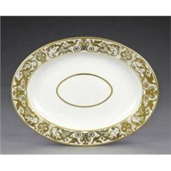 Two Derby oval ashets, - Two Derby oval ashets, from the same service, the centres with gilt lin...
