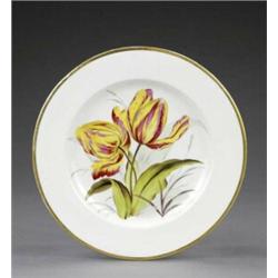 A Derby plate, - A Derby plate, attributed to William 'Quaker' Pegg, painted to the well with tw...