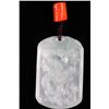 Image 1 : [CHINESE]A LATE 19TH CENTURY JADEITE PENDANT WITH CORAL BEADS CARVED WITH DRAGONS AND CLOUD L:2.25" 