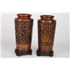Image 3 : A PAIR OF WOOD CARVED VASE WITH CHINESE CHARACTER "FU" W:4" H:7.75"