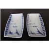 Image 1 : A PAIR OF BLUE AND WHITE PORCELAIN PLATE PAINTED WITH BAMBOO L:6" W:3.5" H:1.5"