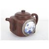 Image 2 : [CHINESE]A YIXING GLAY TEAPOT INLAID WITH BLUE AND WHITE PORCELAIN PLATE L:6.5" W:3.85"H:4.5"