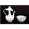 Image 1 : A SET OF GREENISH WHITE PORCELAIN BOWL AND WHITE GLAZED PORCELAIN WINE POT PAINTED WITH FISHES(2 ITE