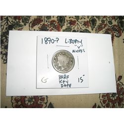 1890-P *RARE KEY DATE* LIBERTY "V" NICKEL RED BOOK VALUE $15.00+ *NICE EARLY GOOD GRADE*!! NICKEL CA
