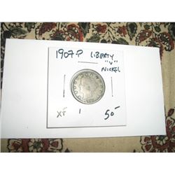 1907-P *RARE KEY DATE* LIBERTY "V" NICKEL RED BOOK VALUE $50.00+ *NICE EARLY EXTRA FINE GRADE*!!