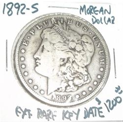 1892-S *EXTREMELY RARE KEY DATE* SILVER MORGAN DOLLAR DOLLAR RED BOOK VALUE $1200.00+ *NICE EARLY SI