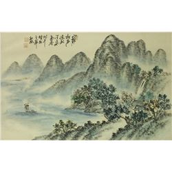 Korean WC Landscape Painting on Paper w/Frame