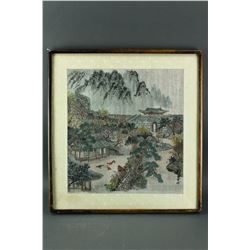 Korean WC Traditional Scene Paper Painting w/Frame