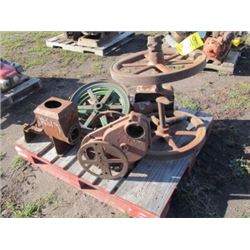 PALLET OF IH ENGINE PARTS AND WHEELS