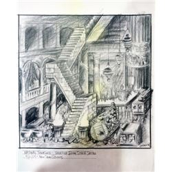 National Treasure Original Pencil Concept Drawing of Stair Details in Treasure Room