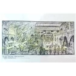 National Treasure Original Pencil Concept Drawing of Treasure Room