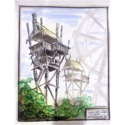 Scooby Doo Original Concept Painting of Tiki Shacks for Spooky Island