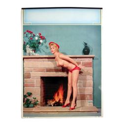 Pinup Litho Original Salesman's Sample  Warming Up By Champion Line (Circa 1950's)