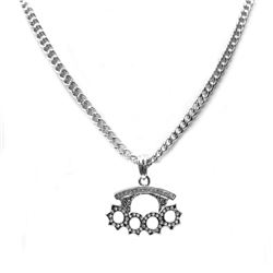 STAINLESS STEEL BRASS KNUCKLES CZ PENDANT COMES W/CHAIN