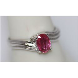 0.82 CTW RUBY AND DIAMOND RING .925 STERLING SILVER