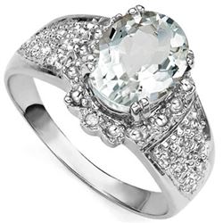 GENUINE 2.19 CTW AQUAMARINE AND 0.01 CTW DIAMOND PLATIN
