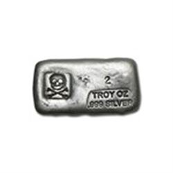 2 oz Silver Bar - Skull & Bones (PG&G)