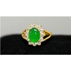 14K GOLD PLATED SYNTETIC JADE RING W/CZ