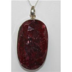 Natural 229.25 CTW. Ruby Oval Pendant .925 Sterling Sil