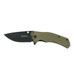 KERSHAW OLIVE HANDLE KNOCKOUT KNIFE BLADE LENGTH: 3.25"