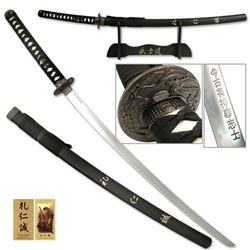 COLLECTIBLE STAINLESS STEEL KATANA W/HAND CARVED BUSHID
