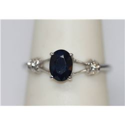 NATURAL 1.10 CTW SAPPHIRE AND DIAMOND RING .925 STERLIN