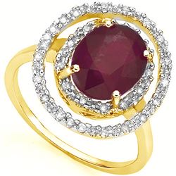 GENUINE 3.14 CTW RUBY AND 0.16 CTW DIAMOND SOLID 14K YE