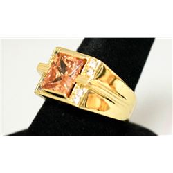 14K GOLD PLATED RING W/ ORNGE & CLEAR CZ