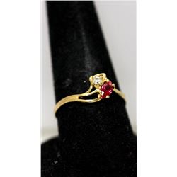 14K GOLD PLATED RING W/ RED & CLEAR CZ