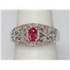 Image 1 : 1.15 CTW RUBY AND DIAMOND RING .925 STERLING SILVER