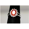 Image 1 : CLEAR & ORANGE CZ SILVER RING