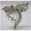 Image 1 : BOW STYLE WHITE PEARL CZ BROOCH .925 STERLING SILVER