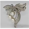 Image 2 : BOW STYLE WHITE PEARL CZ BROOCH .925 STERLING SILVER