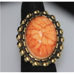 FASHION JEWELRY BRASS RING; SYNTHETIC LIGHT ORANGE STON