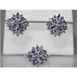 1.7 CTW TANZANITE .925 STERLING SILVER RING/EARRING SET