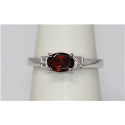 0.50 CTW Garnet and diamond Ring .925 Sterling Silver