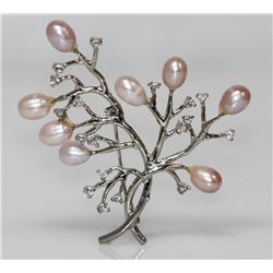 TREE BRANCH STYLE LAVENDER PEARL CZ BROOCH .925 STERLIN