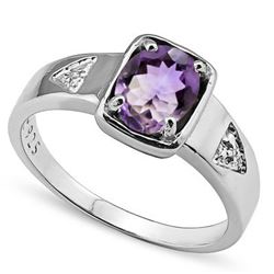 GENUINE 1.12 CTW AMETHYST AND 0.012 DIAMOND PLATINUM PL